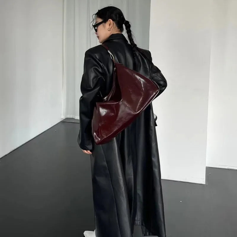 Burgundy Womens Tote Bag Aesthetic Vintage Fashion Advanced Leather Shoulder Bag Autumn and Winter Large Capacity Handbag bolsa