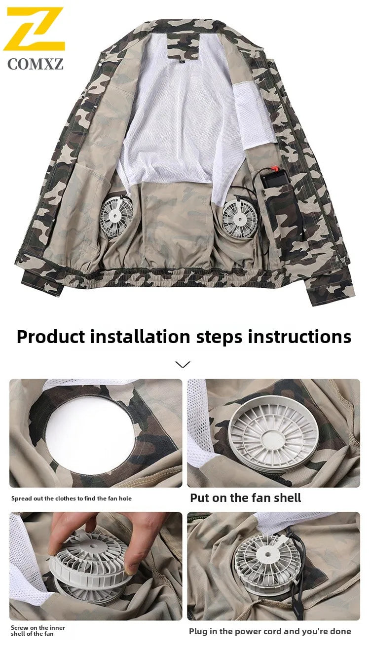Summer Cooling Work Jacket Outdoor Loose Comfortable USB Cooling Air Conditioning Suit Lightweight Breathable Quick Drying Coat