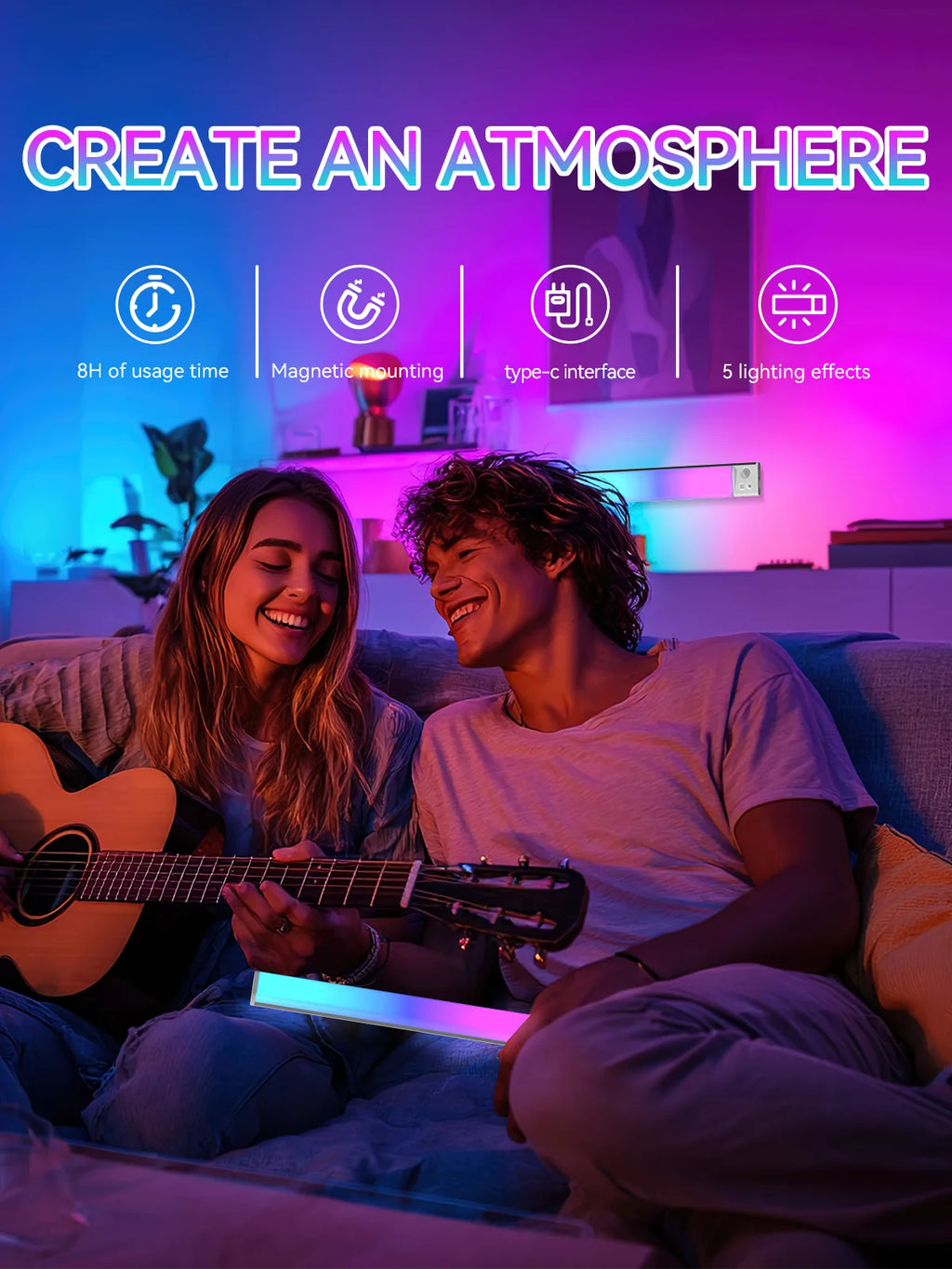 Smart Ambient Sensor Light with Dual Induction & 5 Color Effects