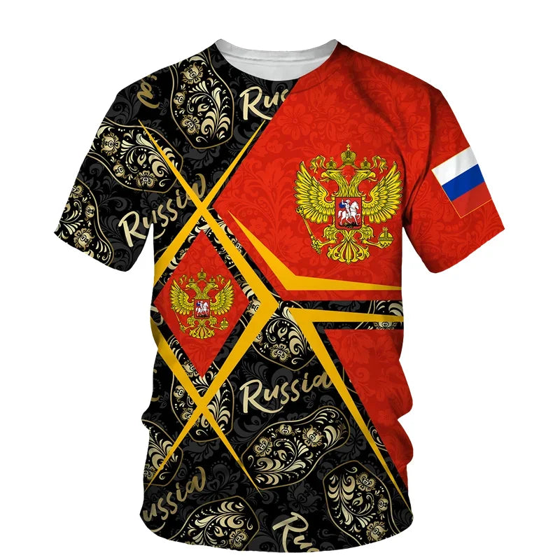 Russia Flag 3D Print T Shirt For Men Clothing Russian Nation Emblem Graphics T-shirt Cool Street Short Sleeved Tee Shirts Tops