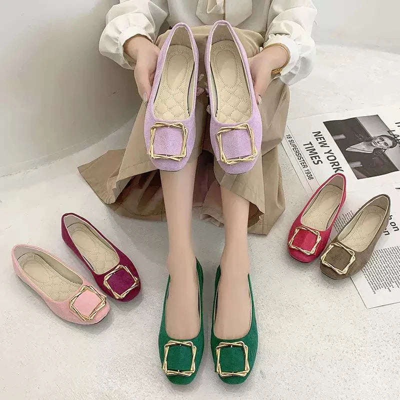 Sorbern Comfortable Flat Women Shoes Slip On Buckle Square Toes Ladies Shoes Custom Colors Size 34-48