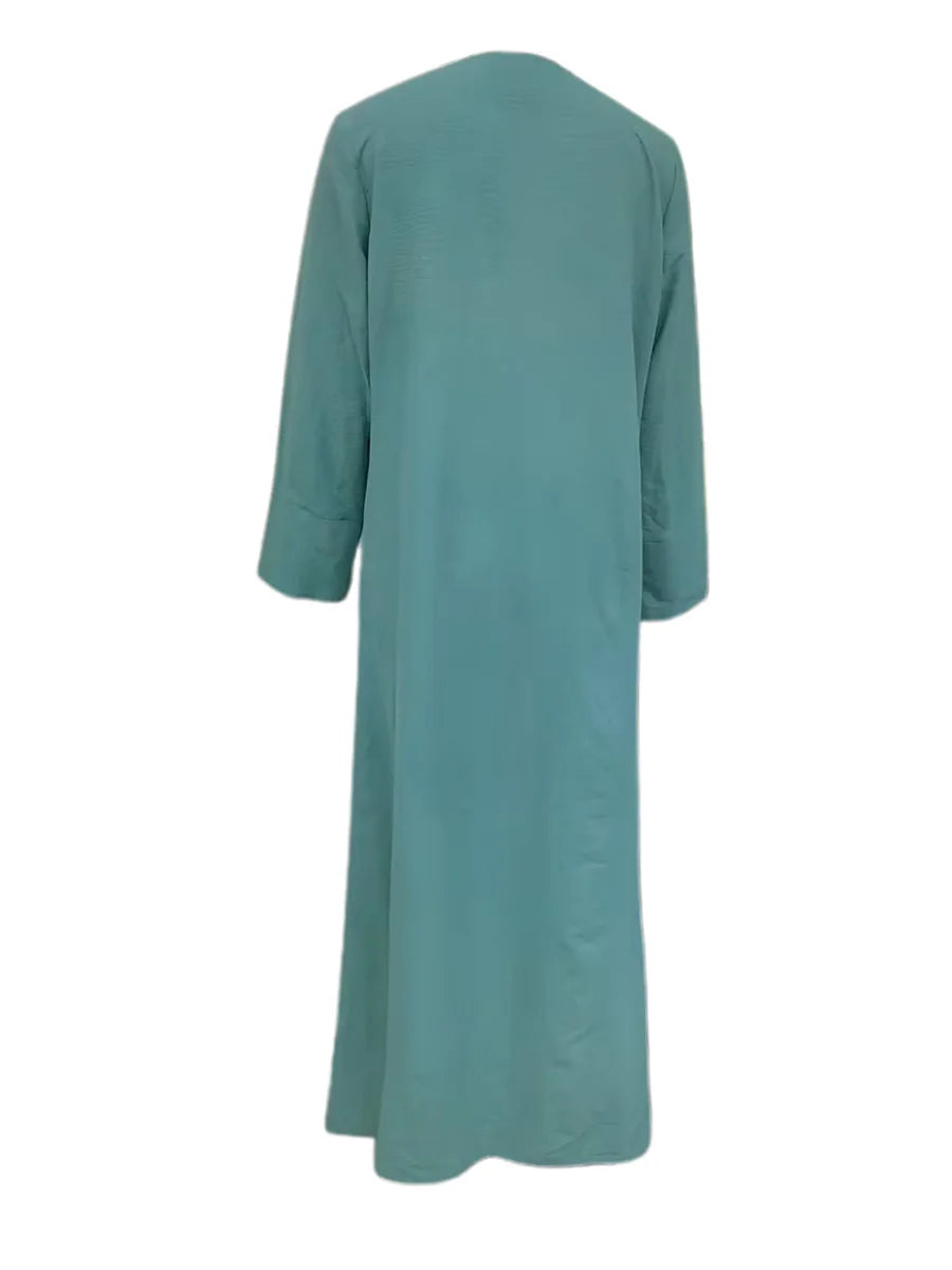 Elegant Women s Caftan Dress with Long Sleeves and V-Neckline Stylish Tie-Front Cardigan in Solid Color Loose-Fitting Arab