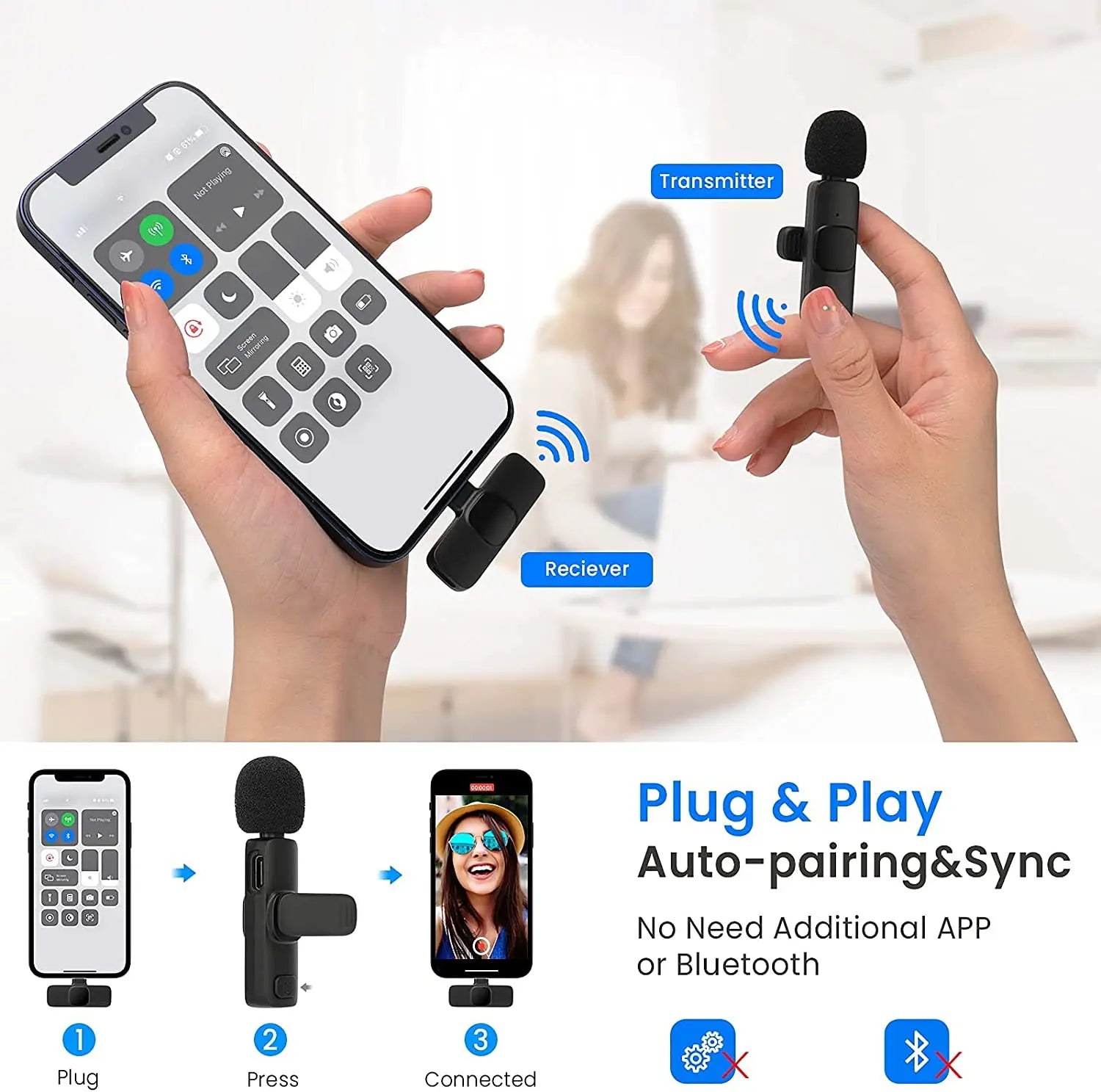 K1 Wireless Lavalier Microphone Mini Audio Video Recording Mic For iPhone Android Laptop Live Gaming Mobile Phone Microphone