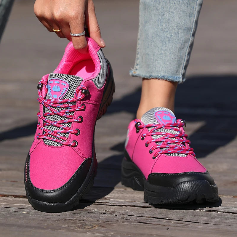 Ladies' Outdoor Hiking Shoes with Black and Pink Non Slip Soles Fashionable Sports Shoes Breathable Mesh Running Hiking Boots - Free Item Weekend (50% off).
