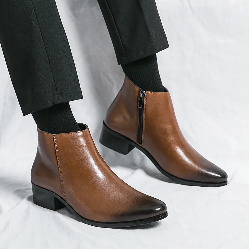 Classic Black Leather Ankle Boots For Men Women British Style Pointed Toe Men's Chelsea Boots Comfortable High Top Dress Shoes