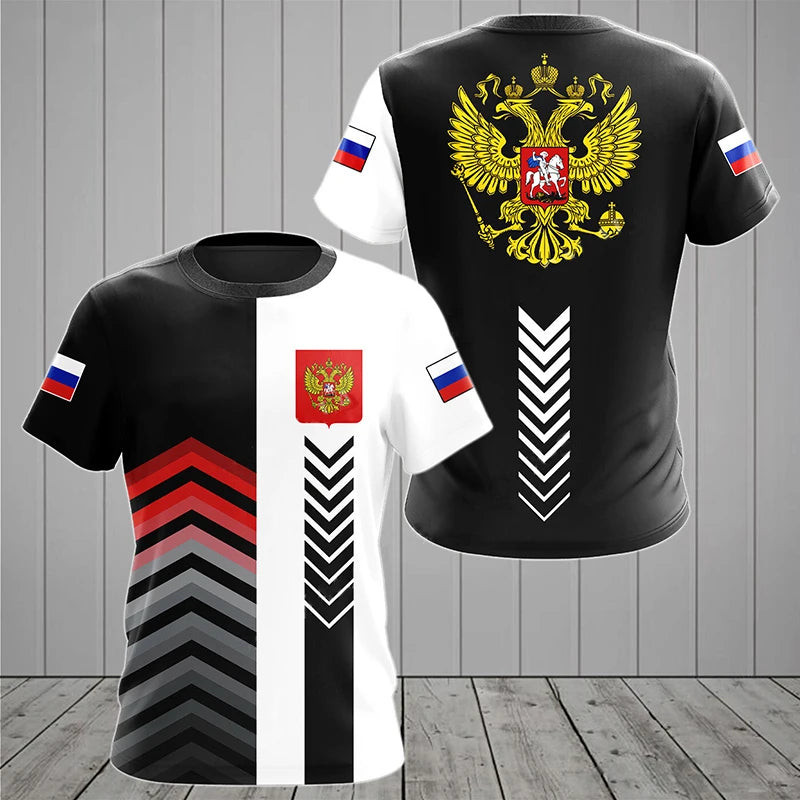Russia Flag National Emblem 3D Print T-Shirt Men Women Fashion Streetwear Oversized Short Sleeve T Shirts Man Tees Tops Clothing