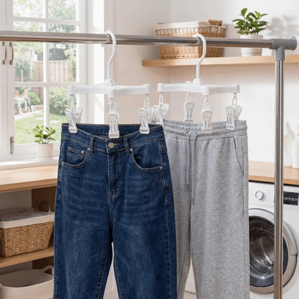 360° Rotatable H Shaped Trouser Hanger Efficient Wind-Resistant Underwear Drying Rack Space Saving with Clips Garment Hanger