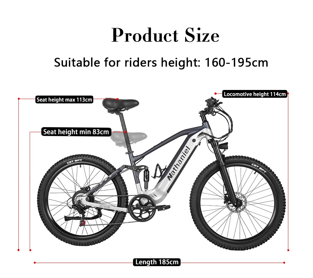 Nathaniel E-Bike,1000W Brushless Motor,27.5"Adult E-Mountain Bike,45Ah large capacity batteries,7 speed,45KM/H,Outdoor Trip Bike