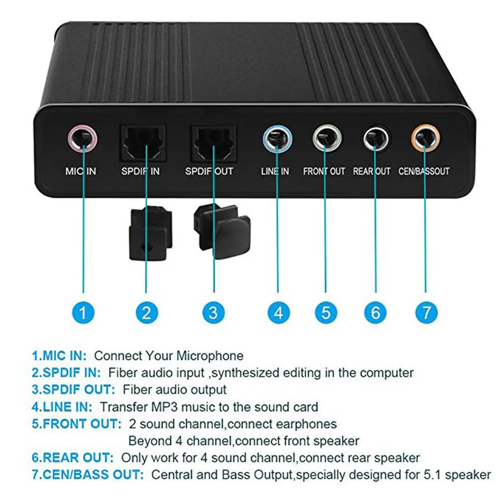 External USB Sound Card 6 Channel 5.1Surround Adapter Audio Card USB 2.0 Optical S/PDIF Sound Card Adapter for PC Laptop Desktop
