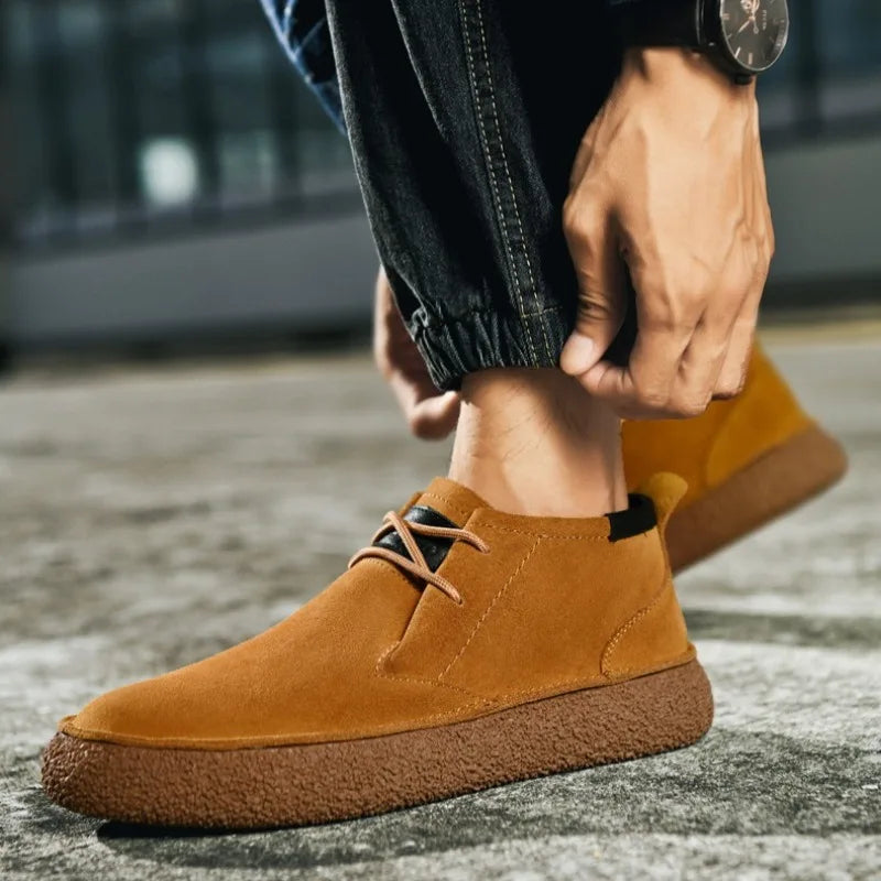 British Men Cow Suede Genuine Leather Casual Shoes Autumn New Comfortable Solid Flat Driving Shoes Man Ankle Boots Oxfords Shoes