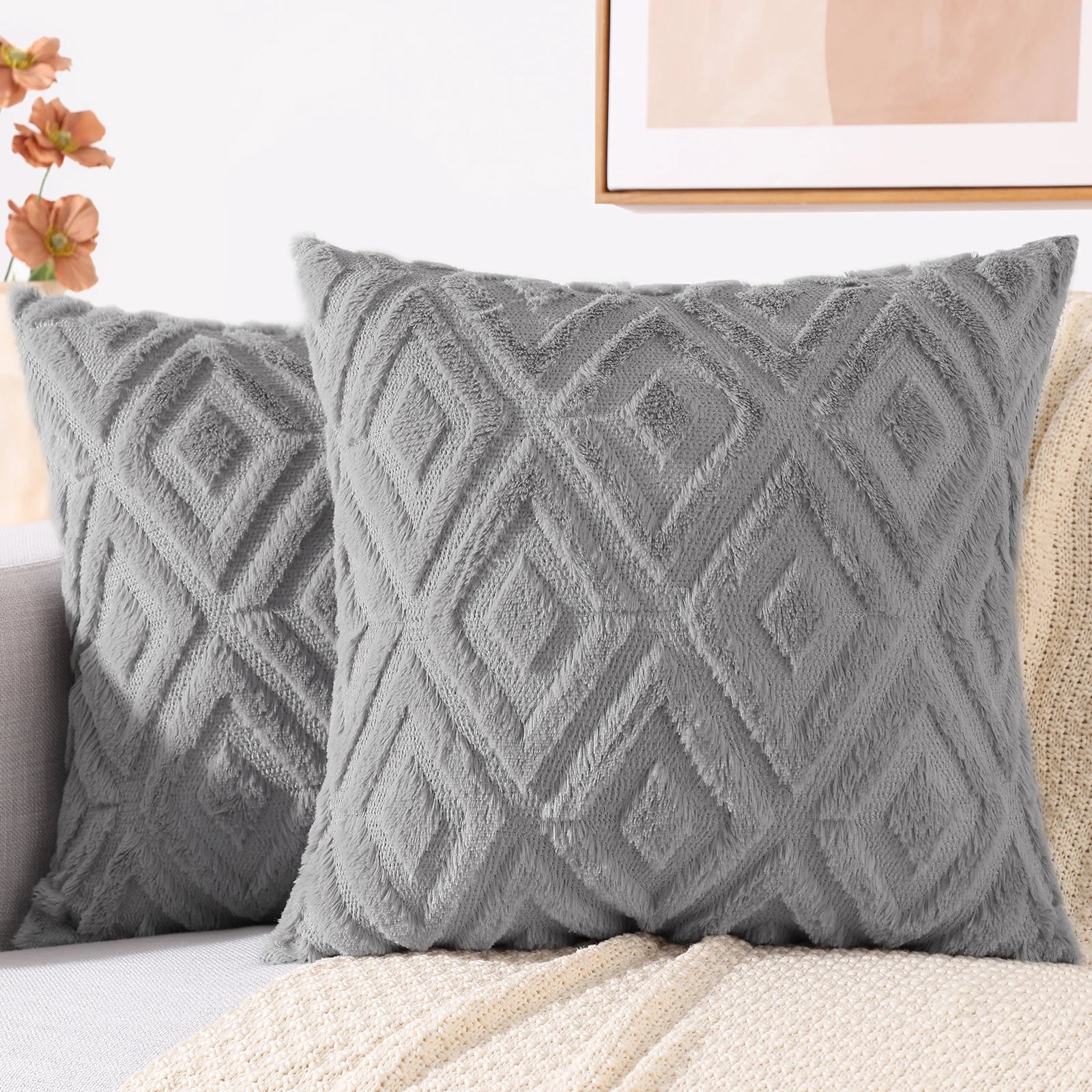 HAPIHAPPY New Winter Throw Pillow Covers Set of 1 Sofa Living Room Faux Wool Pillow Covers Soft Plush Home Throw Pillow Covers