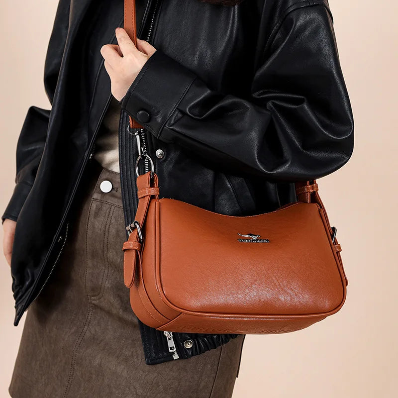 Fashionable Street-Style Women's Crossbody Bag Single Shoulder Personality PU Leather Medium Square Bag Zipper Closure Daily Use