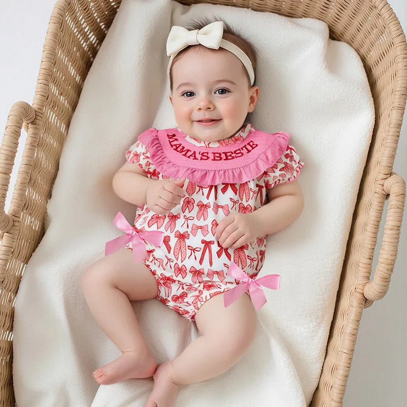 Adorable Baby Girl Romper with Cute Bows and Embroidered Letters Perfect for Mother s Day and Everyday Wear Featuring Ruffled