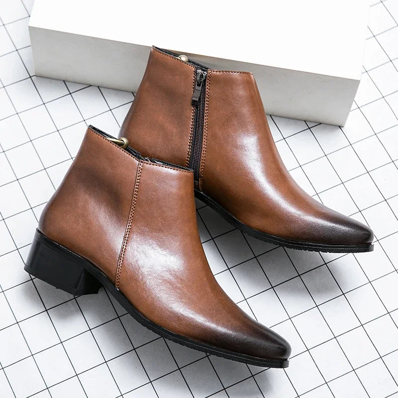 Classic Black Leather Ankle Boots For Men Women British Style Pointed Toe Men's Chelsea Boots Comfortable High Top Dress Shoes
