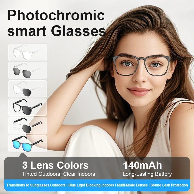 AI Translation Smart Glass Photochromic Bluetooth Wireless Hands-Free Communication Audio Multifunctional Driving Smart Glasses