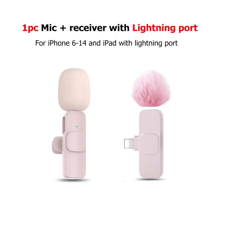 Pink &White K60 Wireless Lavalier Microphone Smartphone,Clip On Lapel Mic Plug-Play Microphone For Video Audio Recording