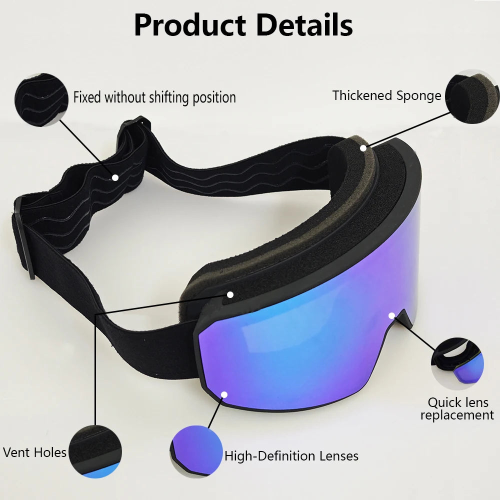 Fashion Adult Ski Goggles HD Lenses Skiing Glasses All Day Wear Snow Mountain Sports Snowmobile Snowboard Accessories