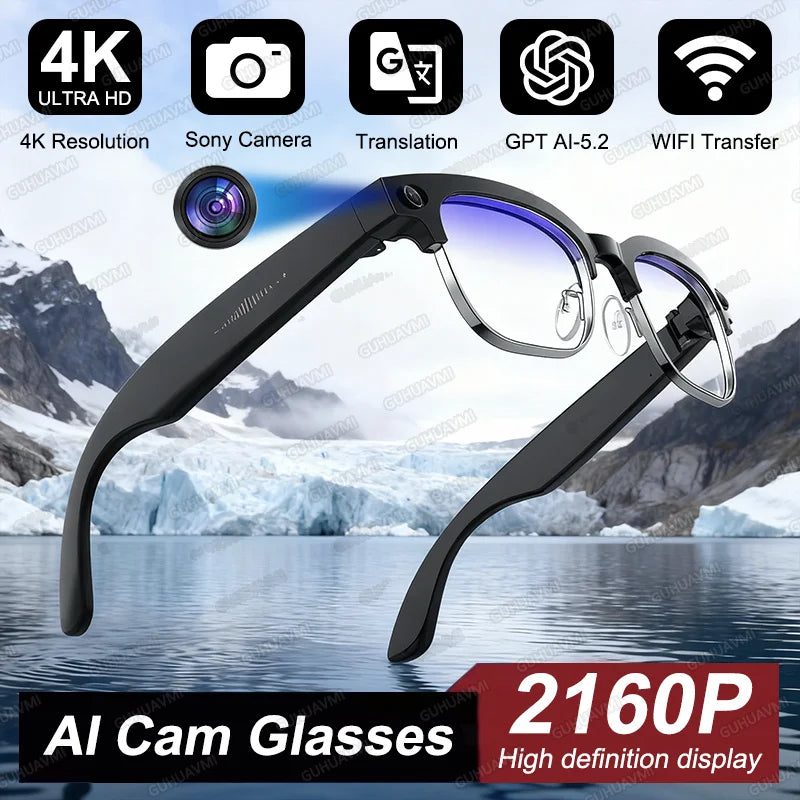 2026 New Upgrade 4K HD AI Smart Camera Glasses Video Photo Recording Bluetooth Call Translation Voice Assistant Smart Sunglasses