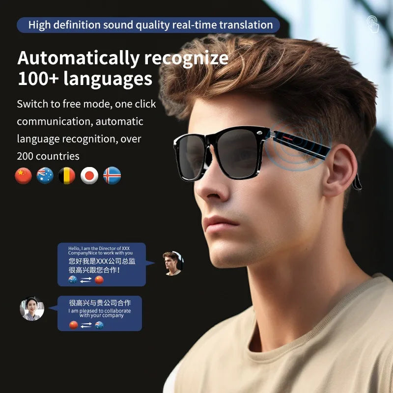 Smart AI Translation Bluetooth Glasses - Real-Time Interpretation  over 100 Languages with Music Playback And Call Functionality