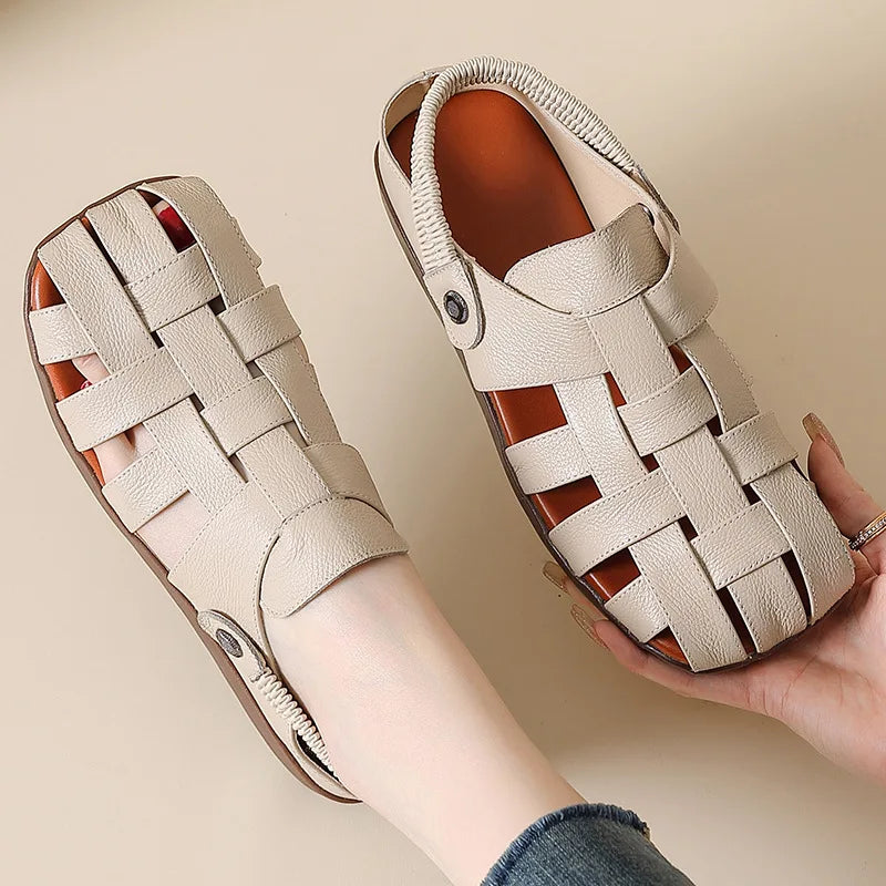 Women's Sandals - Completely Redesigned in 2026  Premium Leather Roman-style Women's Sandals - Flat Rubber Heel - Designer Model