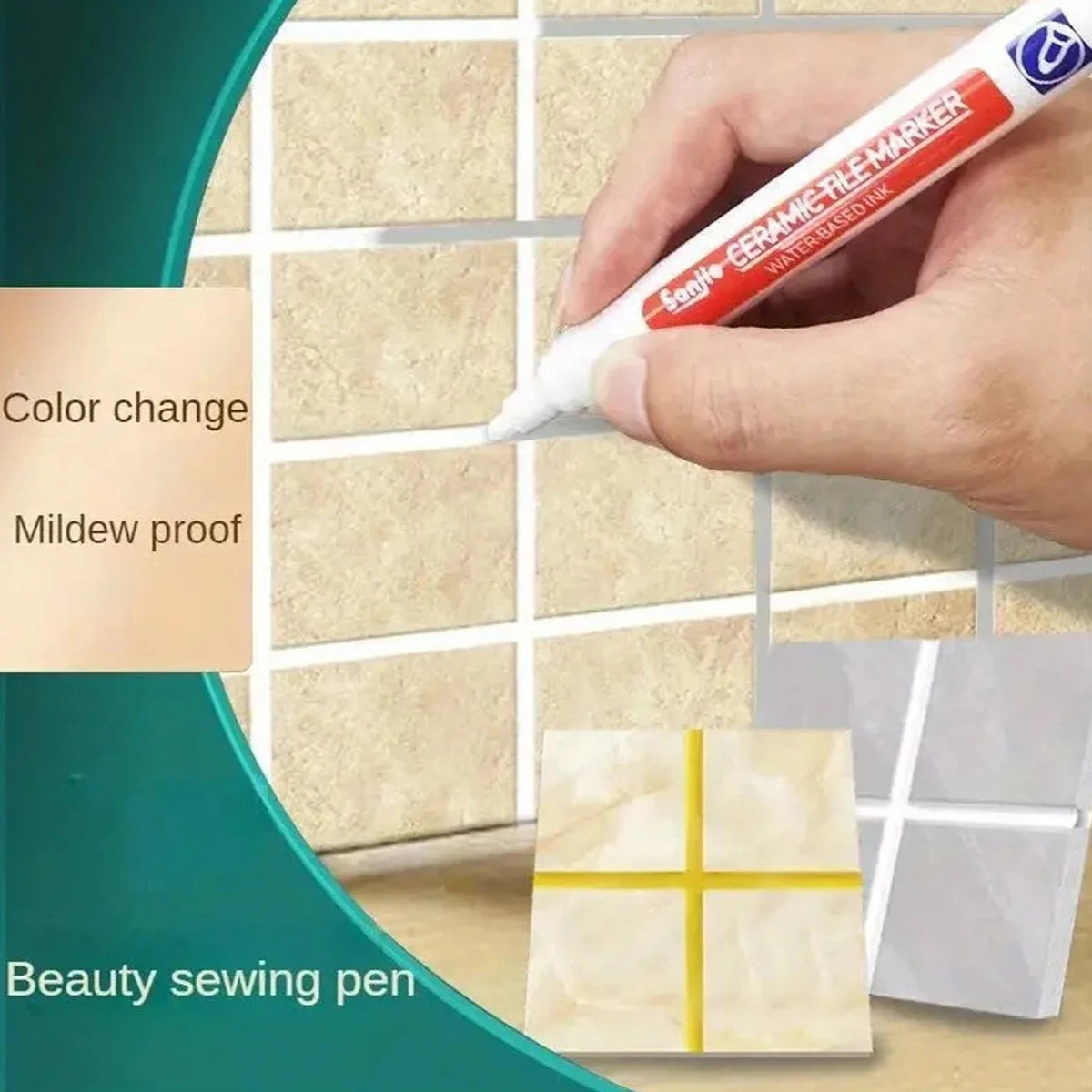 12pcs Grout Pen White Tile Paint Marker: Waterproof Grout Paint, Tile Grout Colorant and Sealer Pen - Beige, Narrow 5mm Tip