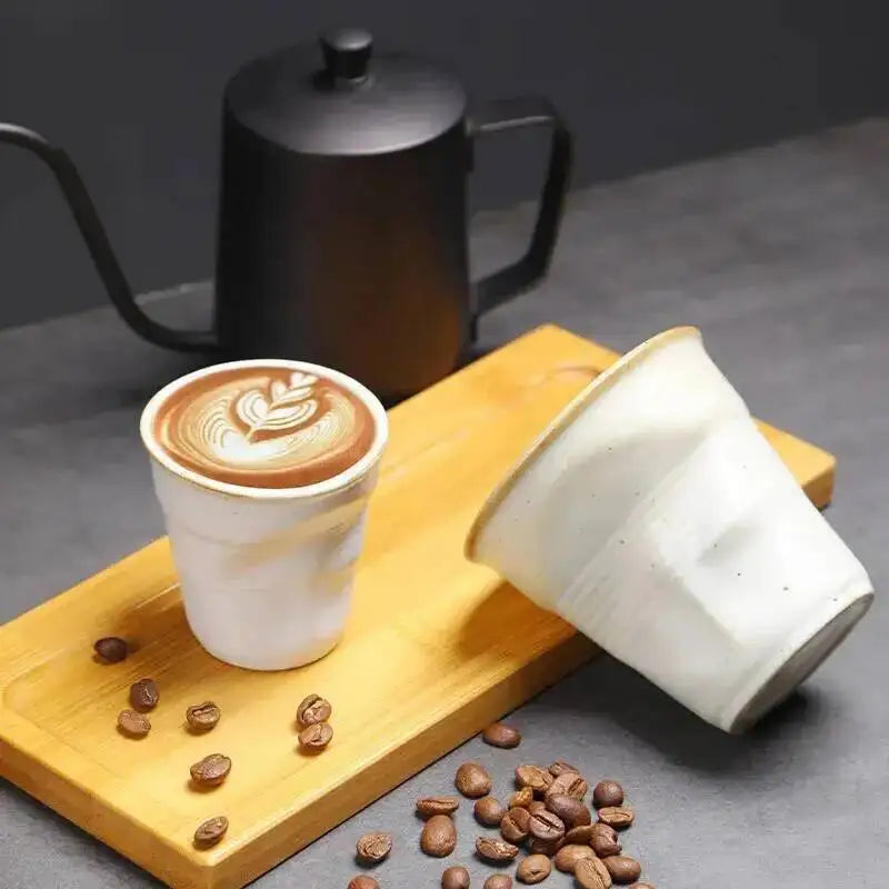 Coarse Pottery Coffee Cup   Hand Kneaded Pleated Cup Ceramic Latte Cup Espresso Cup Afternoon Tea Cup Vintage Cup