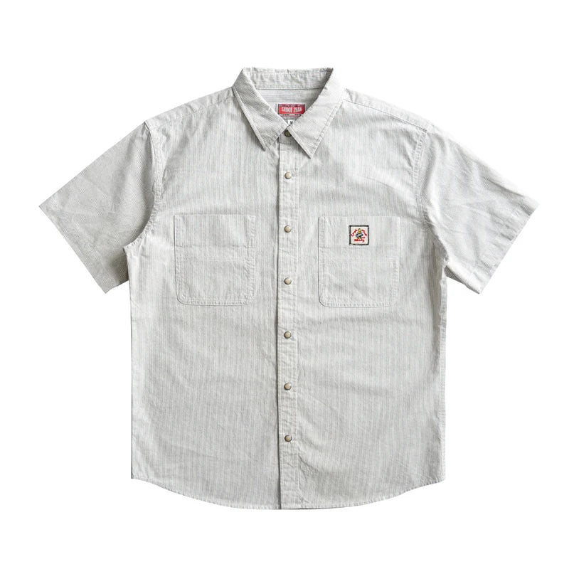 Sauce Zhan Men’s Retro Striped Short Sleeve Shirt Casual Summer Wear Regular Fit