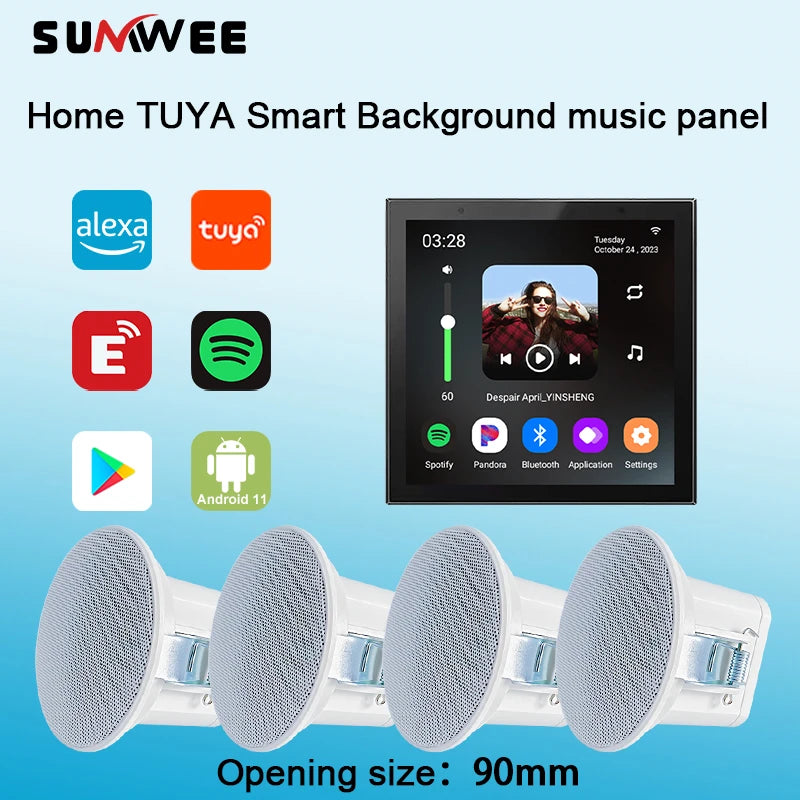 Home Smart Audio Android 11 WIFI System TUYA Control panel Bluetooths wall Amplifier ceiling speakers ALEXA Voice music player