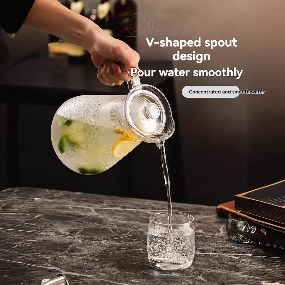 1pc Pitcher with Lid, High Borosilicate Glass,Hot/Cold Water Jug and Juice and Iced Tea Beverage Carafe