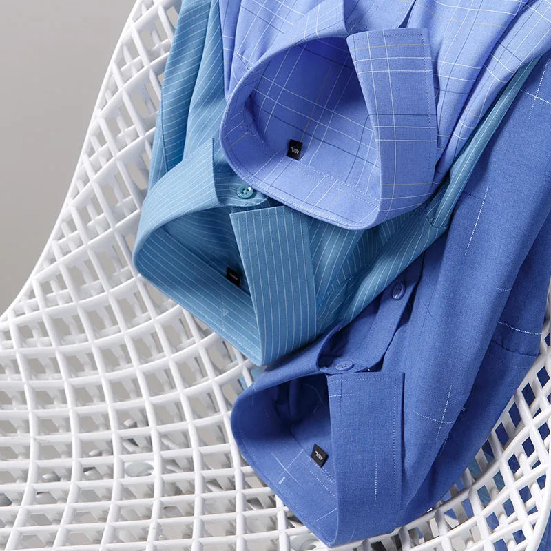 Fashion Casual Solid Strip Casual Shirts For Men Dress Shirts Long Sleeve Shirts Classic Bamboo Fabric Male Social Office Shirts