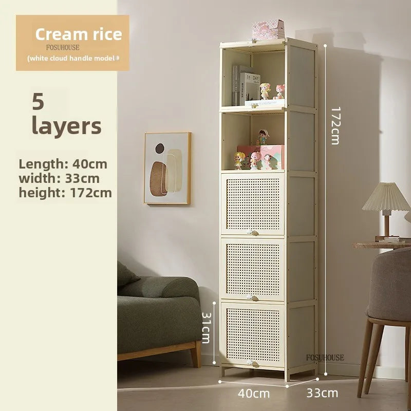 Cream Style Living Room Cabinets Household Bookcase with Door Storage Cabinet Floor Rack Wall Storage Cabinet Home Furniture