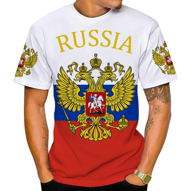 Russia Flag Pattern T Shirt For Men National Emblem 3D Printed T-Shirts Summer Casual Round Neck Tees Loose Short Sleeve Tops