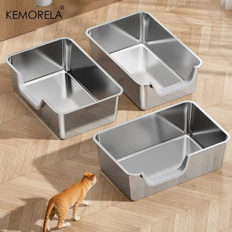 Extra Large Stainless Steel Litter Box, Non-Stick Odor-Free Metal Pan (Easy Clean, Hygienic Tray for Multiple Cats, Small Pets）