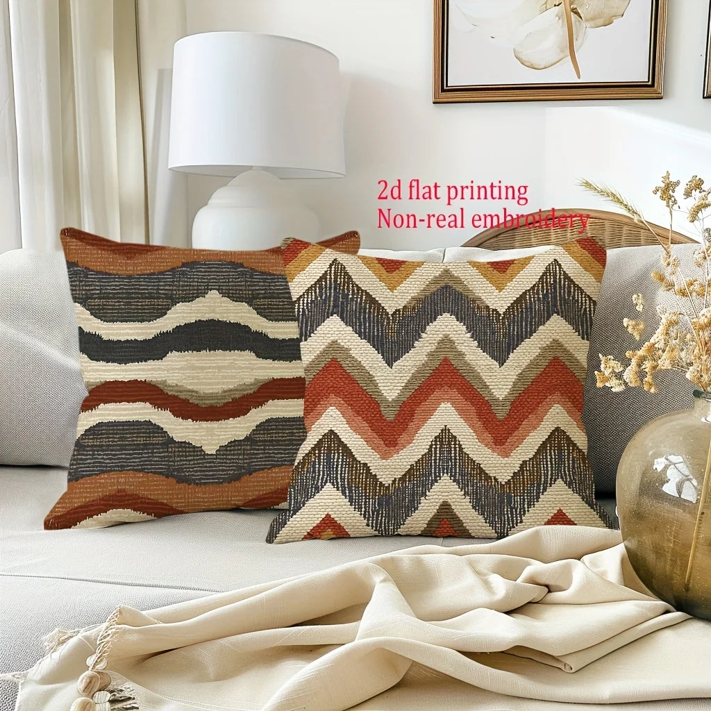 Boho Abstract Geometric Throw Pillow Covers - Ethnic Style Farmhouse Home Decor, Without Pillow Inserts, for Porch Pat