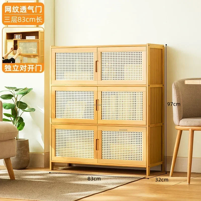 Home Living Room Furniture Stand Storage Cabinet Modern Rattan Bamboo Living Room Cabinet Changhong Glass Door Layered Shelf jl