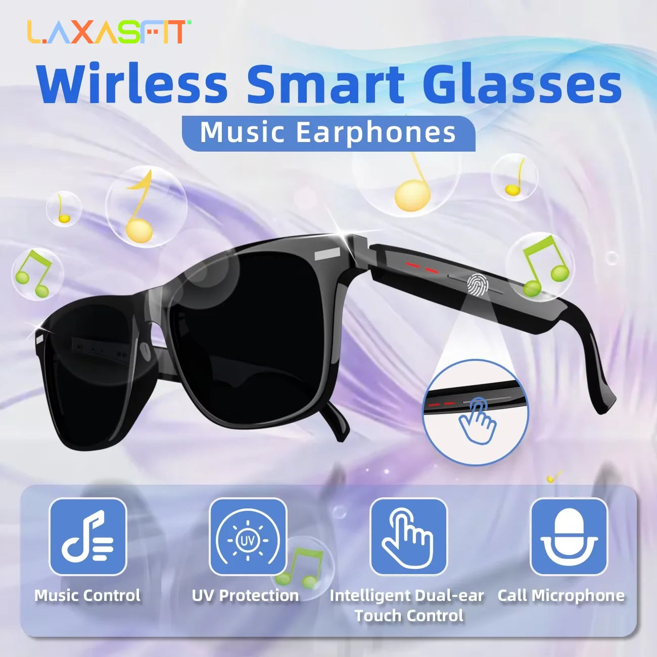 LAXASFIT New Camera Smart Music Women Men Sports Sunglasses Headphones Wireless BT Talk Headset HIFI Audio Bluetooth Glasses