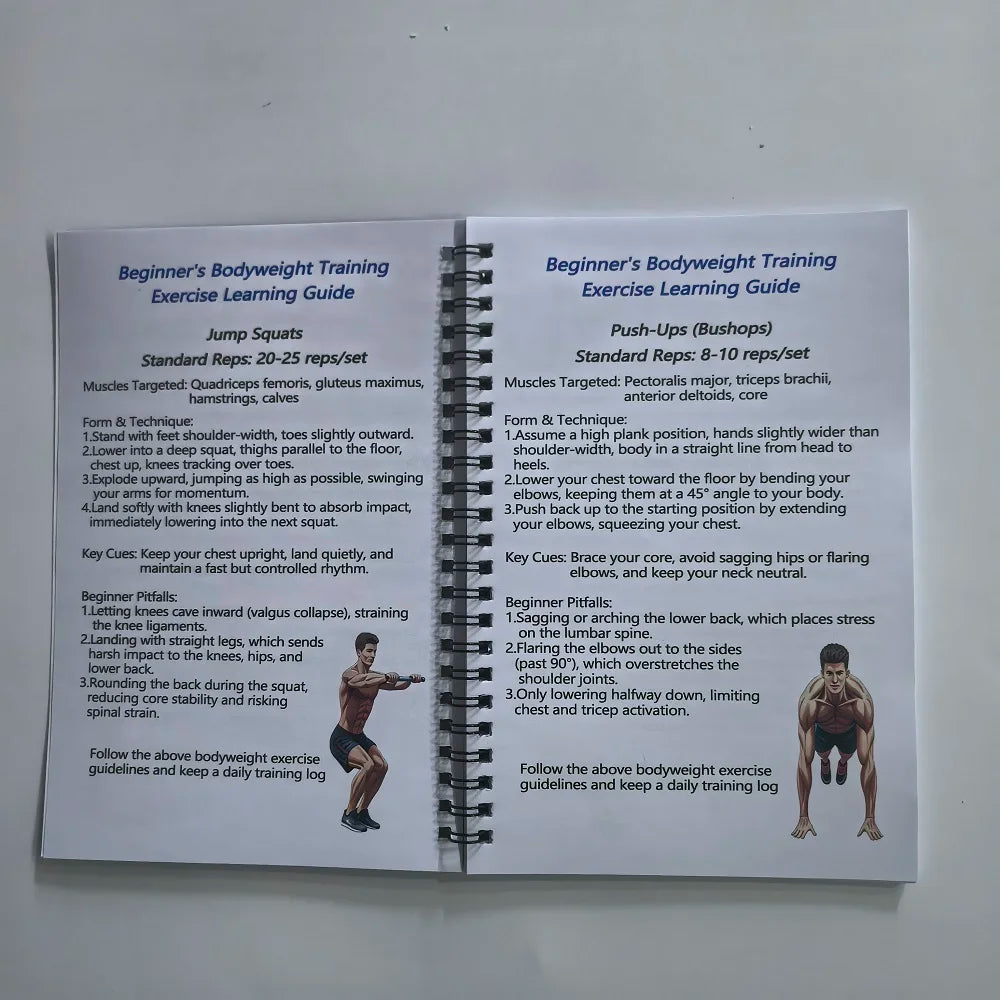 Calisthenics Full Body Workout Beginner's Bodyweight Training Exercise Learing Guide Book Daily Workout Log Card