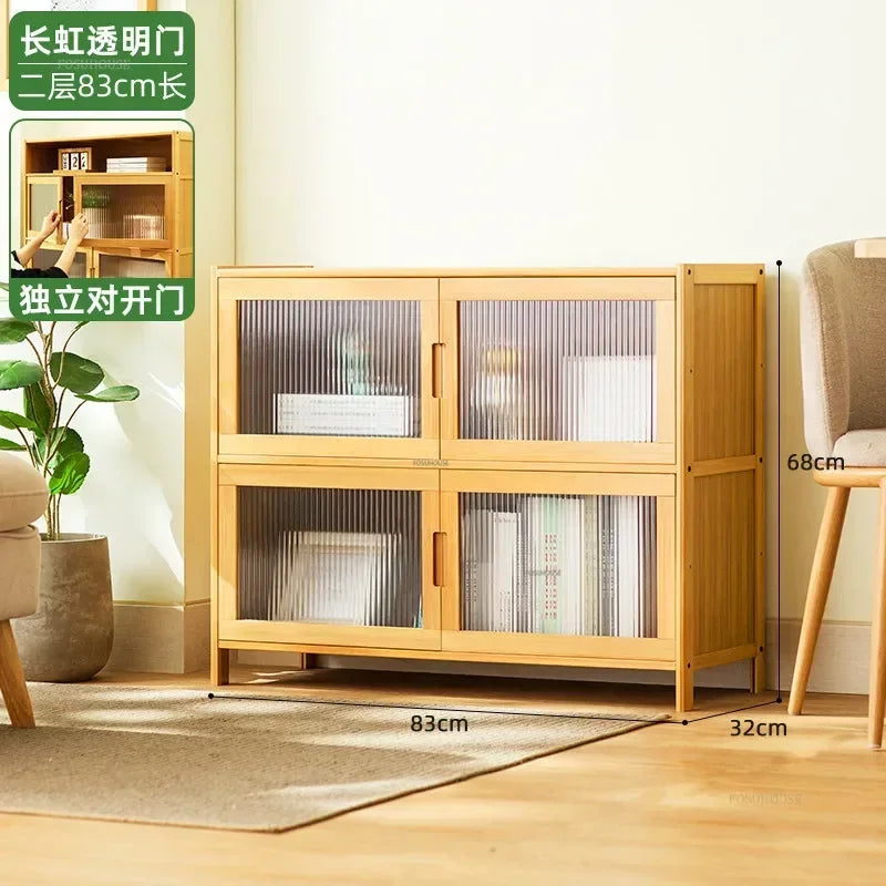 Home Living Room Furniture Stand Storage Cabinet Modern Rattan Bamboo Living Room Cabinet Changhong Glass Door Layered Shelf jl