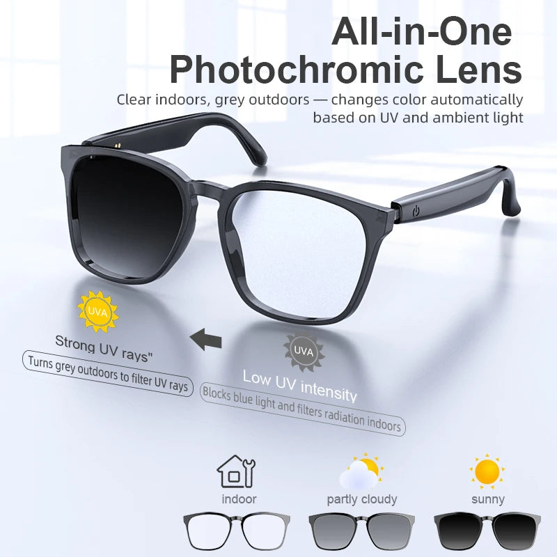 AI Translation Smart Glass Photochromic Bluetooth Wireless Hands-Free Communication Audio Multifunctional Driving Smart Glasses