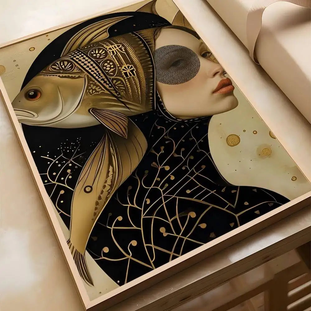 MINISO Oil Painting By Numbers Surrealism Woman Portrait Canvas Fish And Girl wall art Acrylic Paint By numbers For Adults