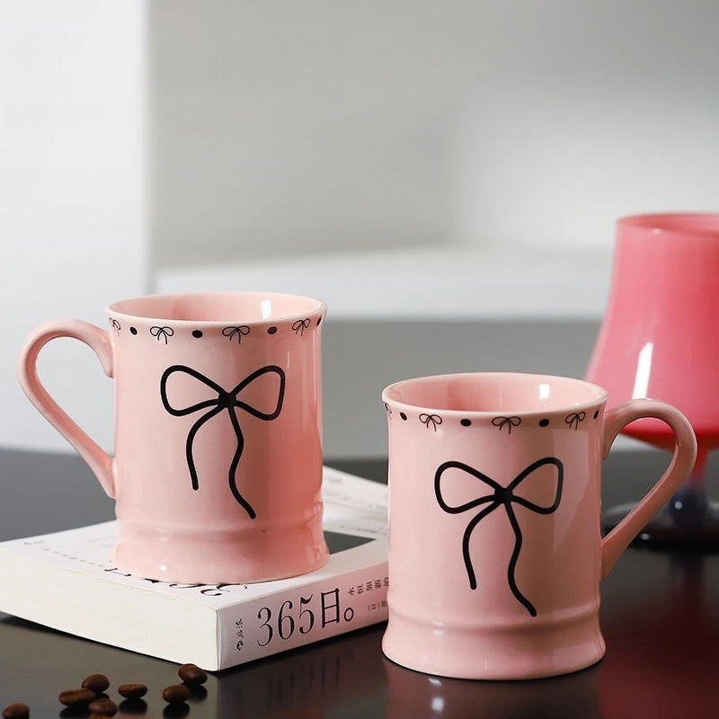 Ceramic Bow Mug for Office Home Milk Breakfast Coffee Cup Women Couple Birthday Gift Souvenir