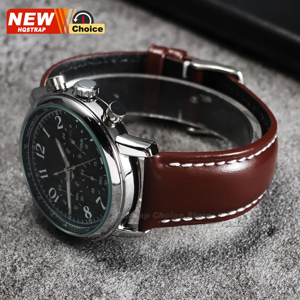 New Oil-glossy Stitching Leather Watchband Soft Band Wrist Strap 20mm 22mm Quick Release Bracelet Women Men Waterproof Wristband - Free Item Weekend (50% off).