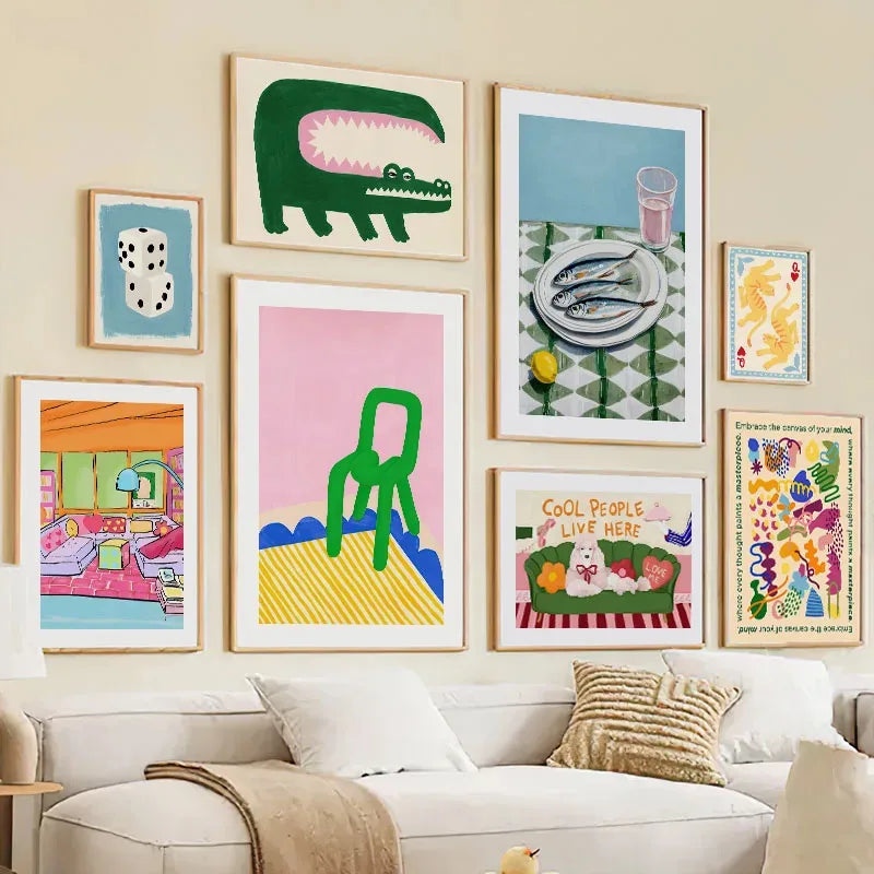 Crocodile Fish Chair Sofa Colorful Life Abstract Lines Posters Prints Canvas Painting Wall Art Pictures Living Room Home Decor