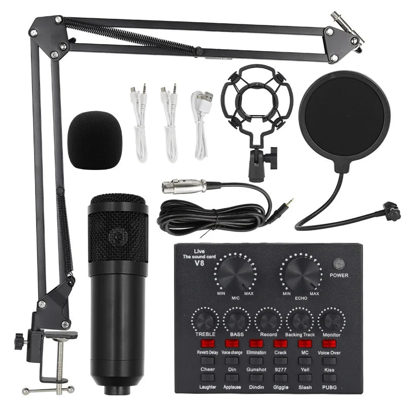 For BM800 V8 Sound Card Set Professional Audio Condenser Mic Studio Singing for Karaoke Podcast Recording Live Streaming