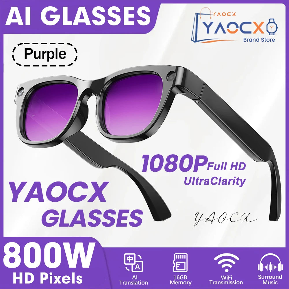 4k HD AI Smart Glasses Wearable 800W Camera Take Photo Video Bluetooth Call Voice Assistant Control Smart Sports ChatGPT Glasses
