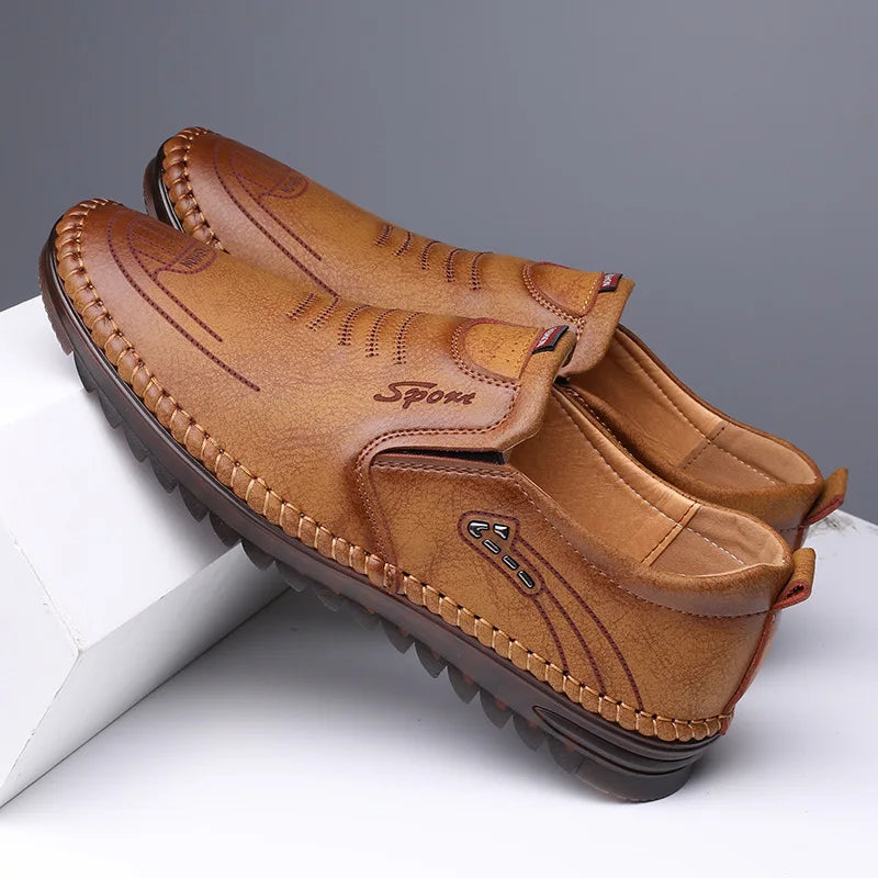 High Quality Men's Soft Leather Shoes Soft Bottom Flat Heel Casual Men's Shoes Non-slip Slip-on Mens Loafers Zapatos De Hombre