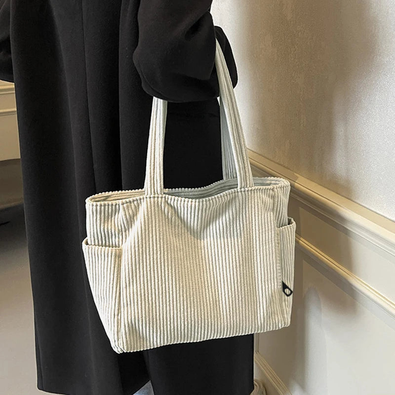 Trendy Multi-Functional Corduroy Bag Tote Crossbody Shoulder Handbag Multi-Color for Daily Casual Activities