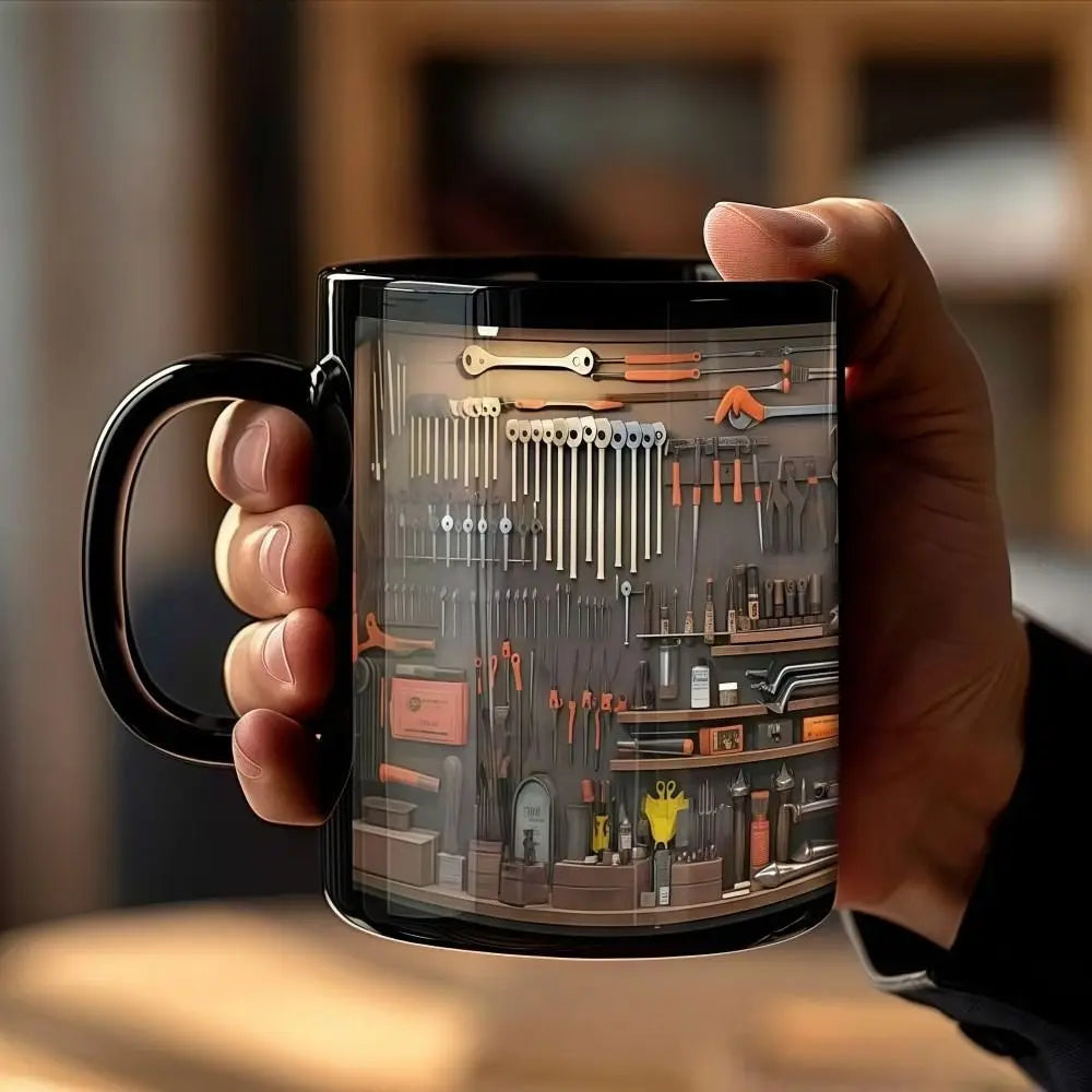 Funny 325ml Mechanic Coffee Mug Ceramic Wrench Pattern Water Cup Toolbox Design Sturdy Mechanic Mug Auto/Car Mechanic Gift