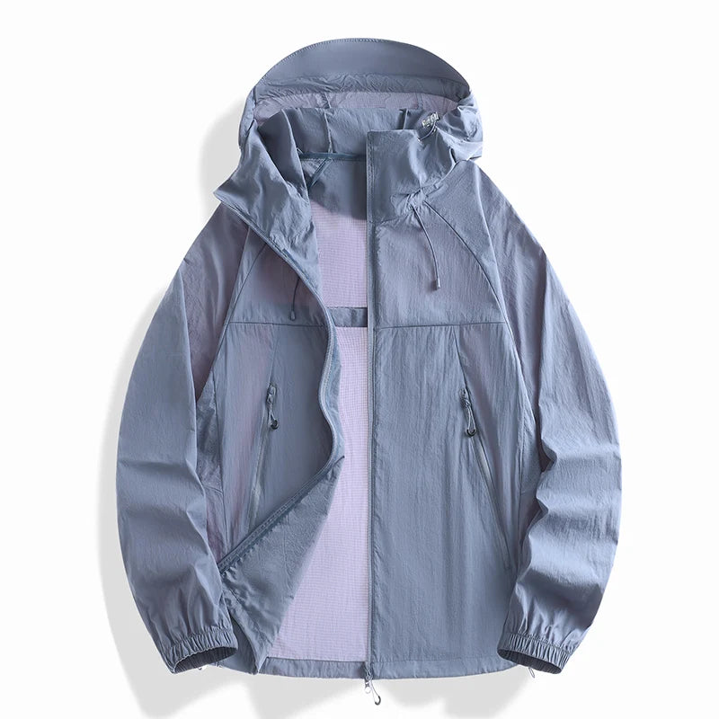 2025 Skin Sun Protection Jacket Men's Summer high quality UV Lightweight Ice Silk Hooded Coat Outdoor Riding Fishing Windbreaker
