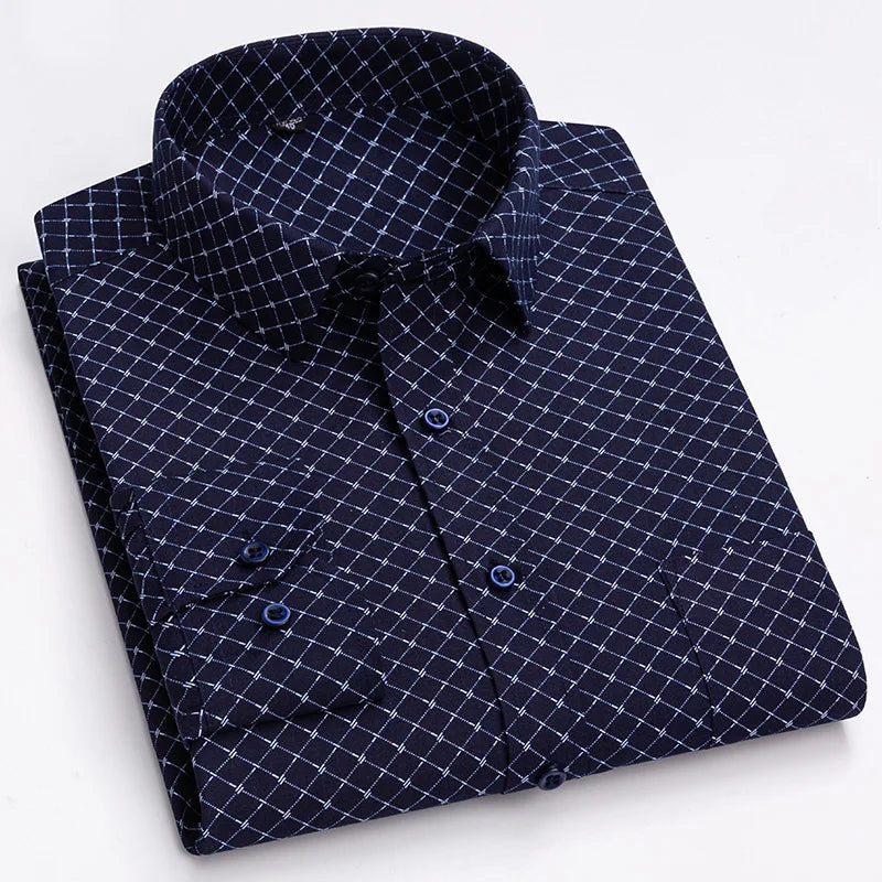 New Classic Shirts For Men Printed Autumn Long Sleeve Plaid Stripe Slim Fit Thin Business Dress Shirts Single Pocket Man Clothes
